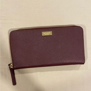 Kate Spade large zip around wallet - Wine/red